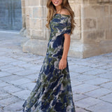 VESTIDO BARCO TUL ESTAMPADO VERDE