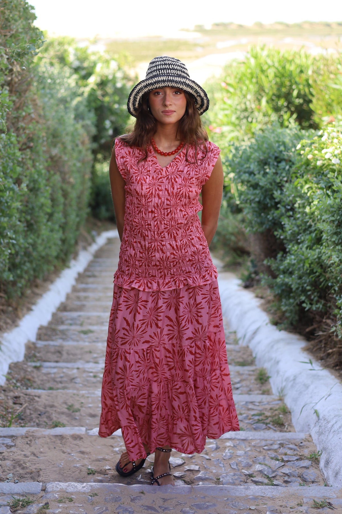 VESTIDO NIDO PALMERAS ROSA