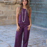 PANTALON PERFORADO BERENJENA