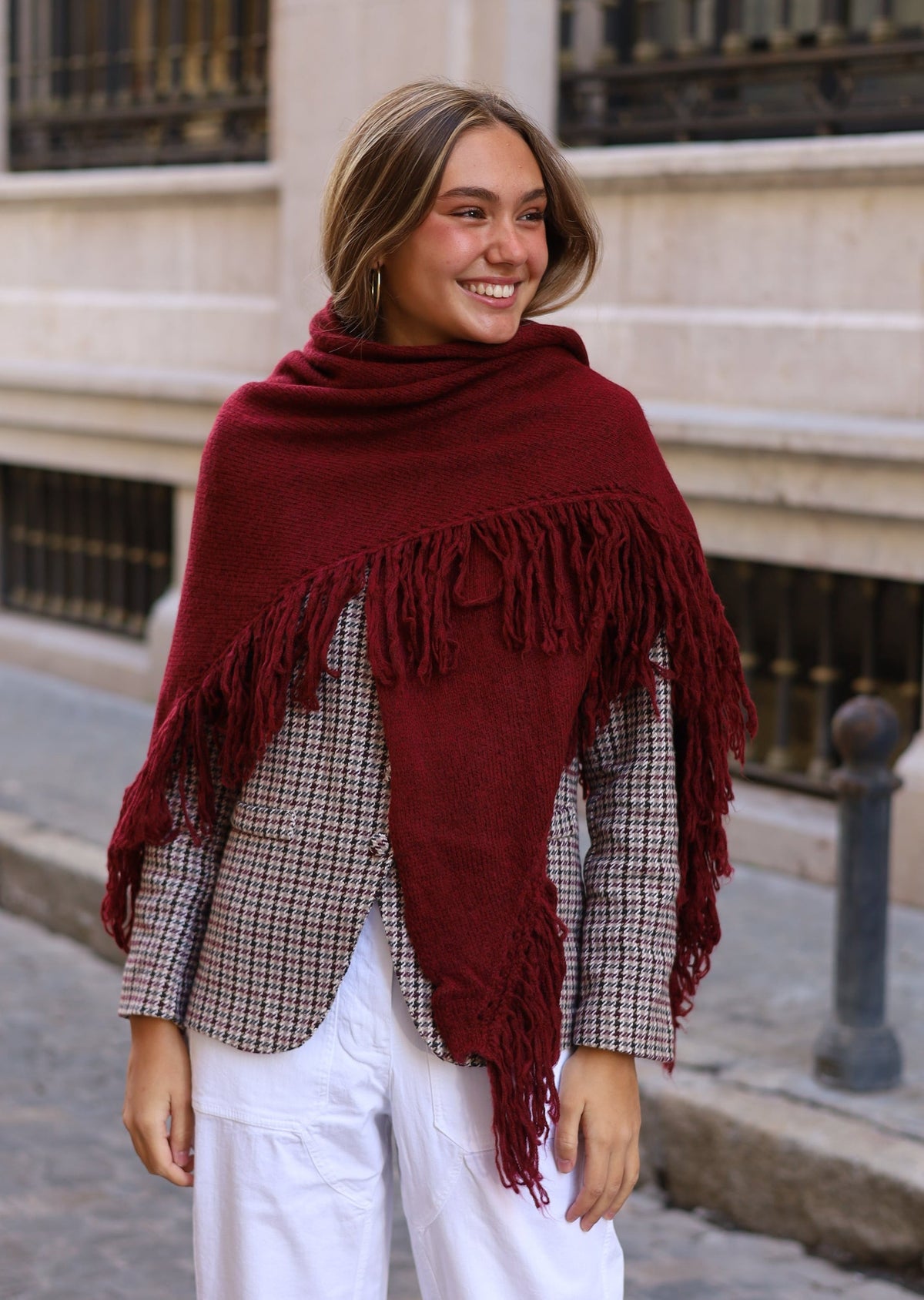 PONCHO FLECOS VINO
