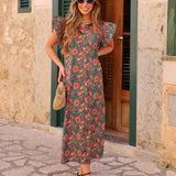 VESTIDO CAÑOS FLORES VERDE