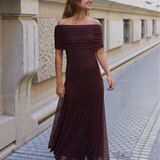 VESTIDO BARCO TUL MARRON