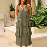 VESTIDO PLISADO VOLANTES VERDE