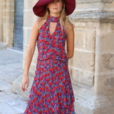 TOP HALTER GASA FLORES ROJAS