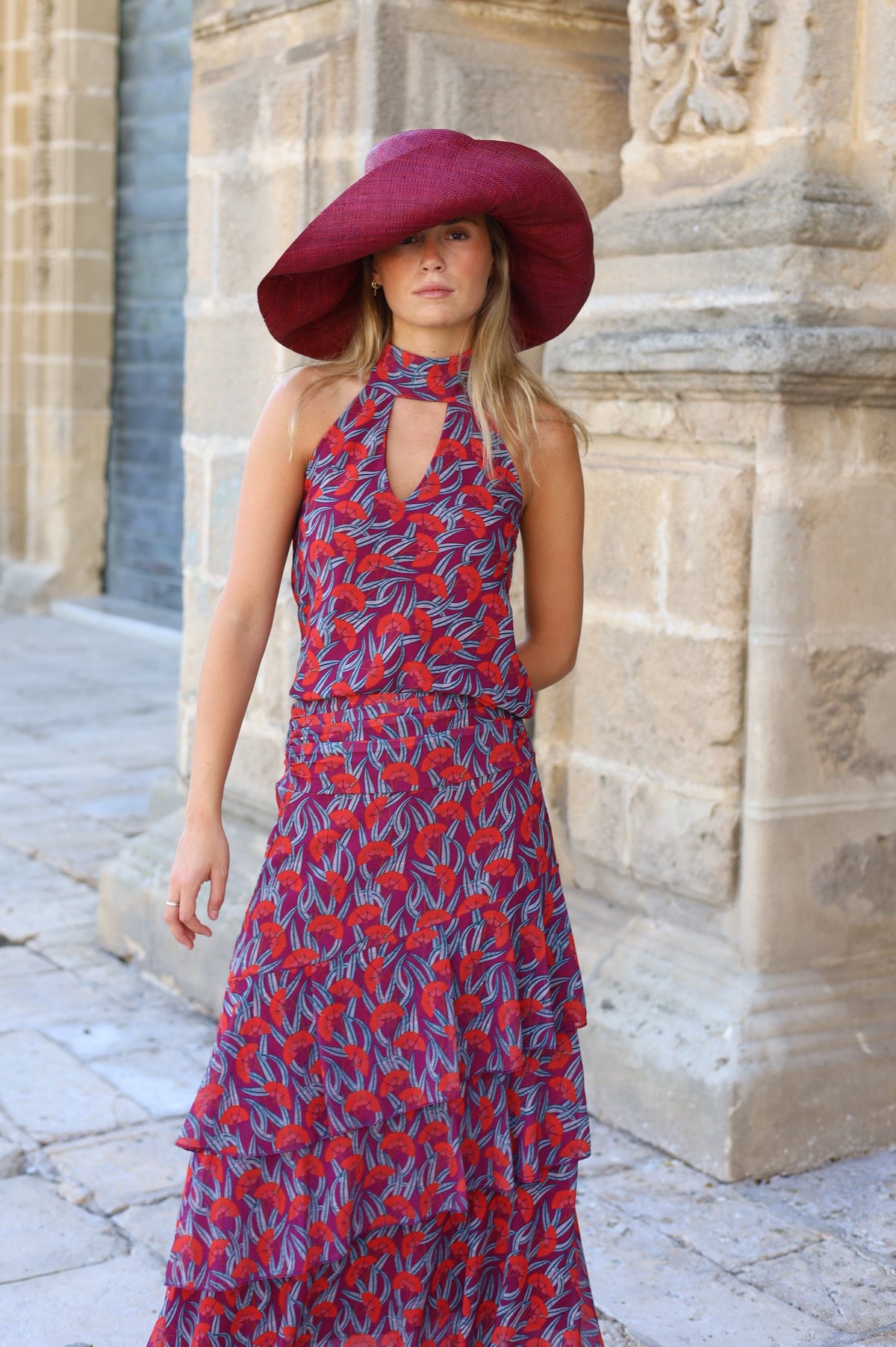 TOP HALTER GASA FLORES ROJAS