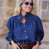 BLUSA CUELLO NIDO DENIM OSCURA