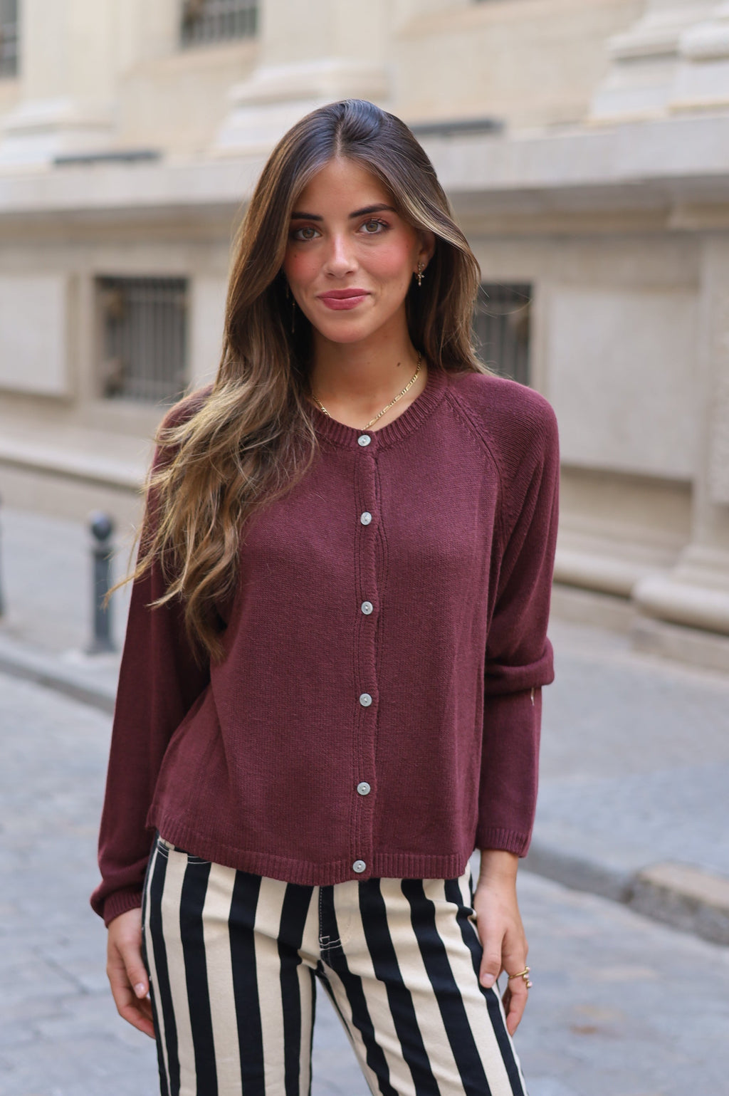 CHAQUETA BOTONES BERENJENA