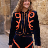 CHAQUETA TERCIOPELO AZUL Y NARANJA