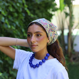 PAÑUELO PEQUEÑO AMARILLO FLORES AZUL
