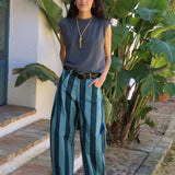 PANTALON RAYAS VERTICALES TURQUESA