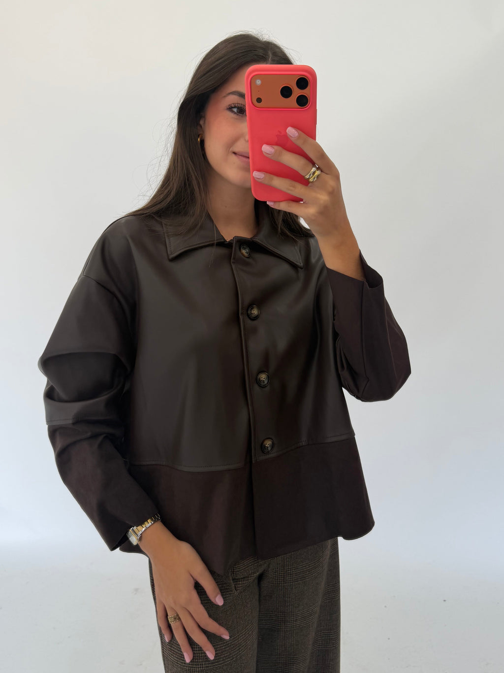 CHAQUETA POLIPIEL TERCIOPELO MARRÓN