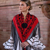 MANTON TRIANA ROJO BORDADO NEGRO