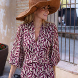 VESTIDO GASA HOJAS VINO