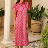 VESTIDO BOTONES FLORES MALVA