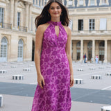 VESTIDO HALTER FLORES MORADO