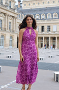 VESTIDO HALTER FLORES MORADO