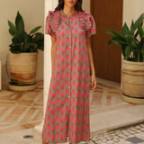 VESTIDO BOTONES FLORES MARRON