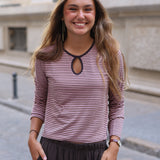CAMISETA RAYAS CUELLO CÍRCULO ROSA