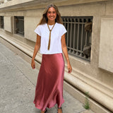 FALDA MIDI SATINADA ROSA