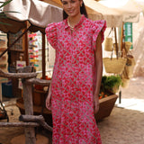 VESTIDO CAÑOS ESTAMPADO ROSA
