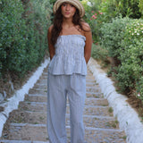PANTALON LINO RAYAS AZUL