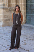 PANTALON PERFORADO MARRON