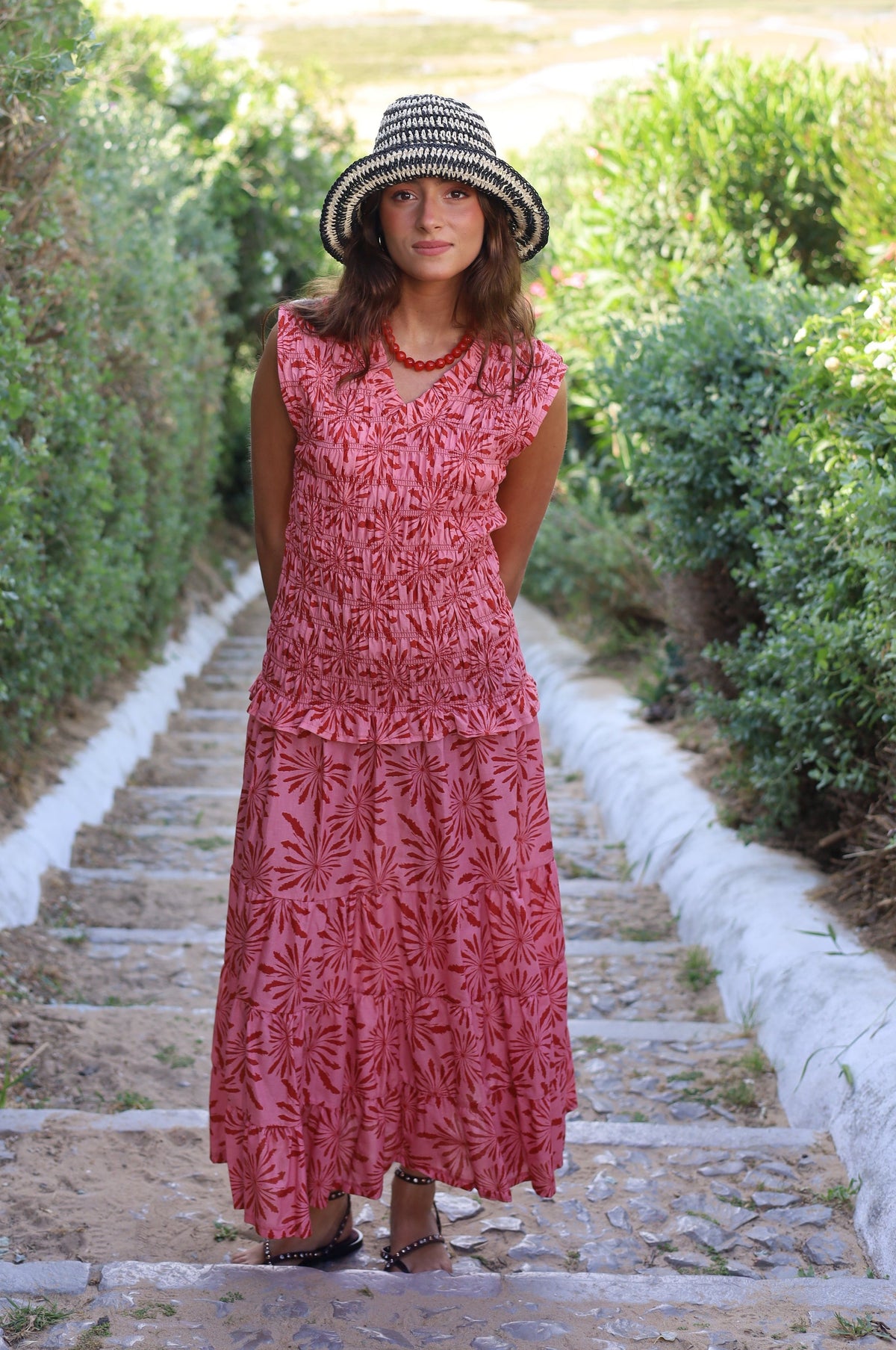 VESTIDO NIDO PALMERAS ROSA