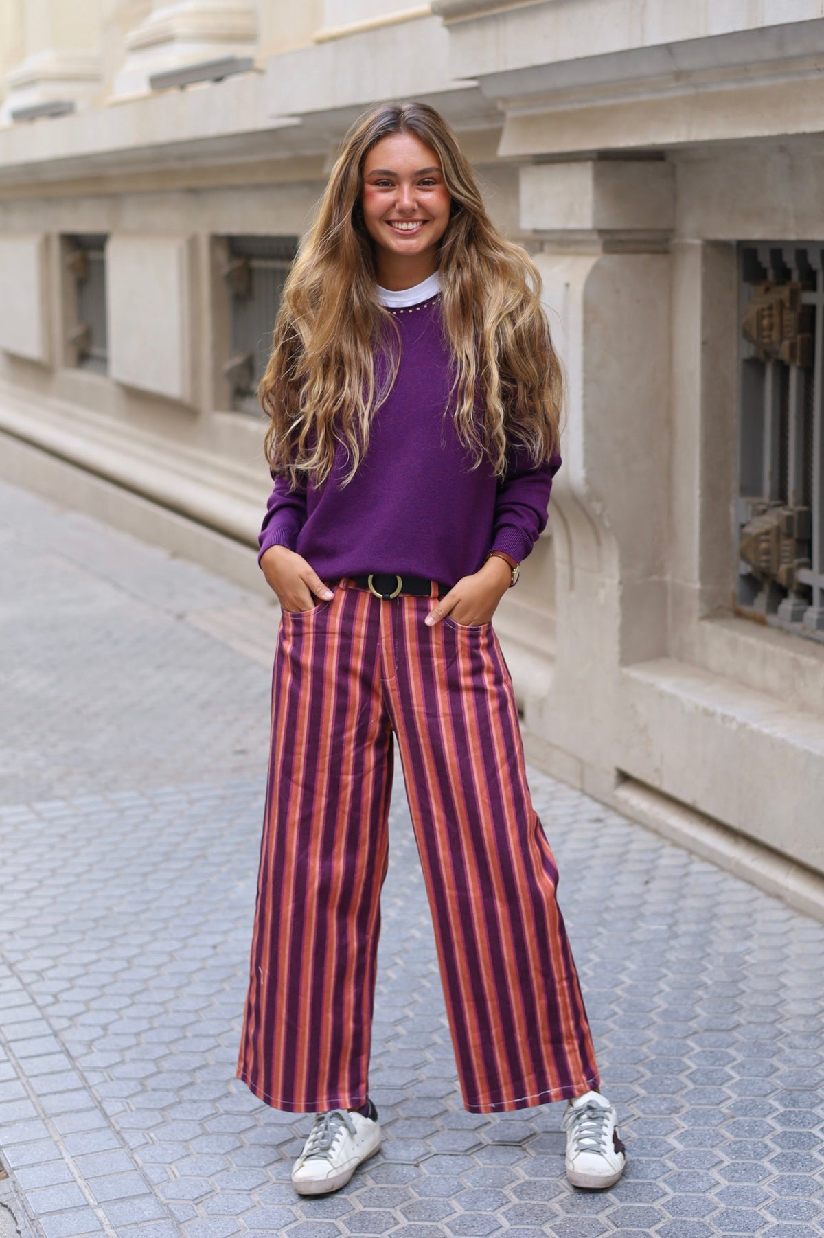 PANTALÓN RAYAS NARANJA MORADO