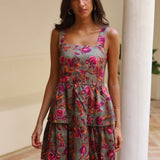 VESTIDO VOLANTES FLORES VERDE