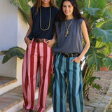 PANTALON RAYAS VERTICALES TURQUESA