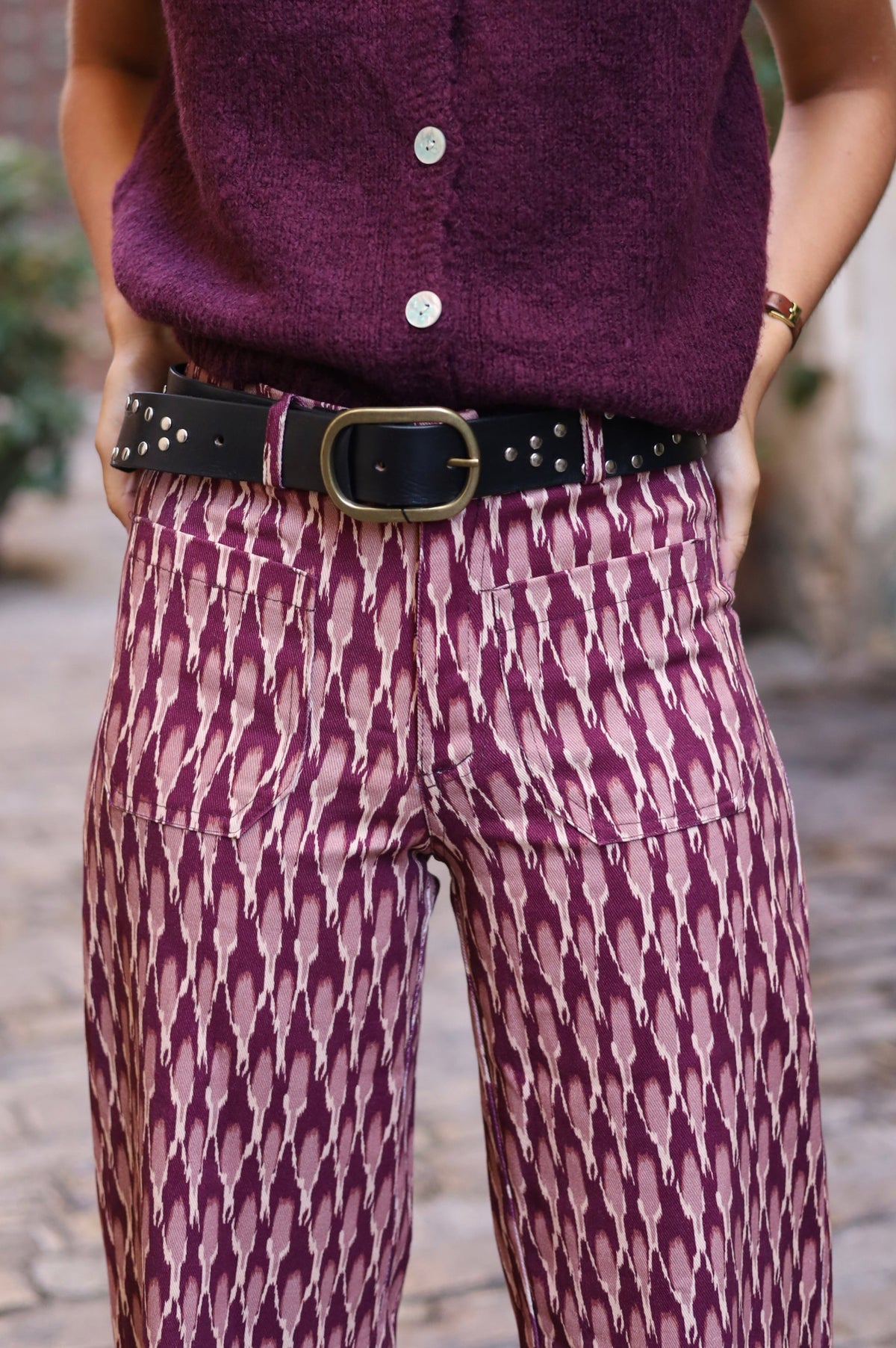 PANTALON WORKER ROSA Y BURDEOS