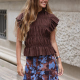 BLUSA FRUNCES MARRON
