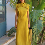 VESTIDO CARMEN SATINADO MOSTAZA