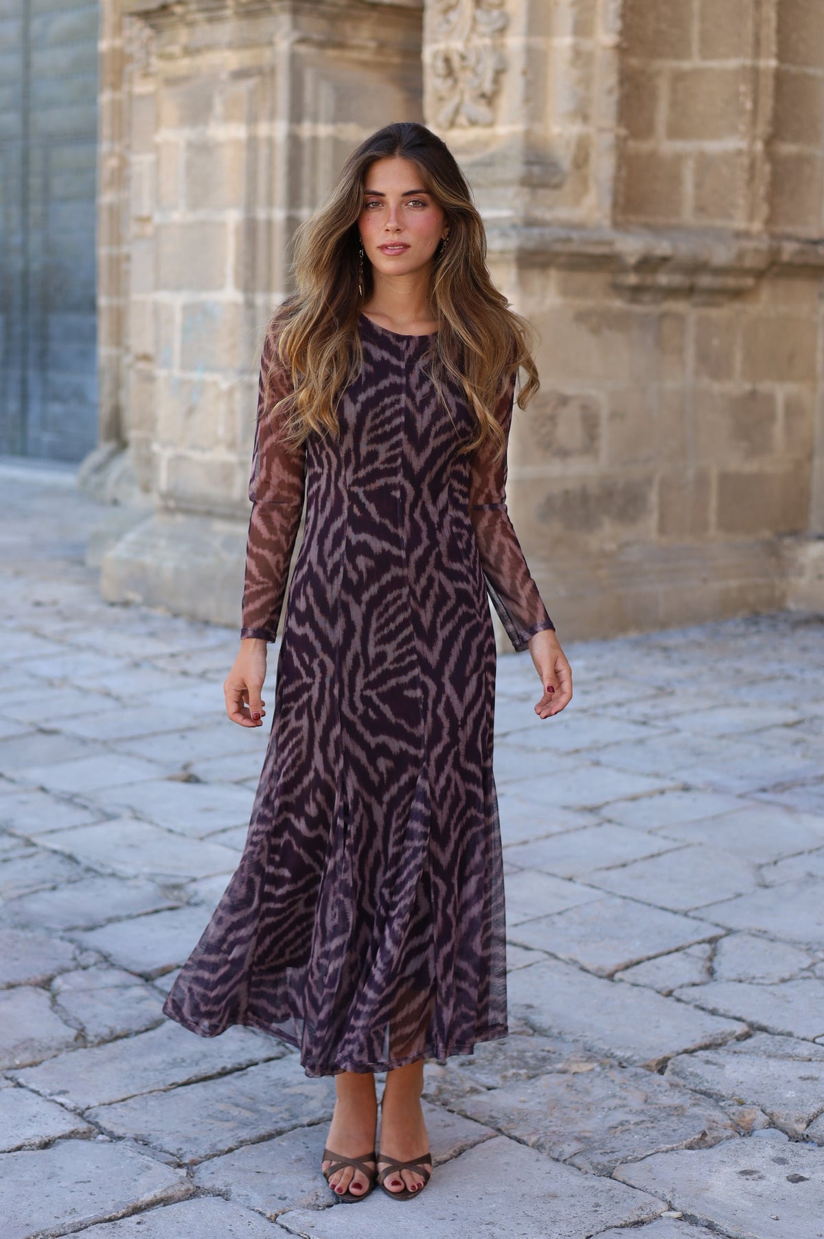 VESTIDO GODET TUL MARRON