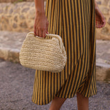 BOLSO DE MANO RAFIA CLARO