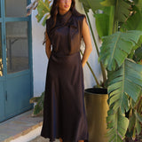 VESTIDO CARMEN SATINADO MARRON