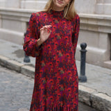 VESTIDO AMAPOLAS VOLANTE FRESA