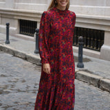 VESTIDO AMAPOLAS VOLANTE FRESA