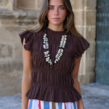 BLUSA FRUNCES MARRON