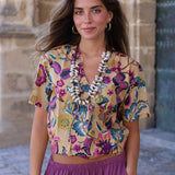 BLUSA FLORES MOSTAZA
