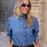 BLUSA VOLANTE DENIM CLARO