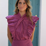 BLUSA CARMEN VOLANTES FRESA