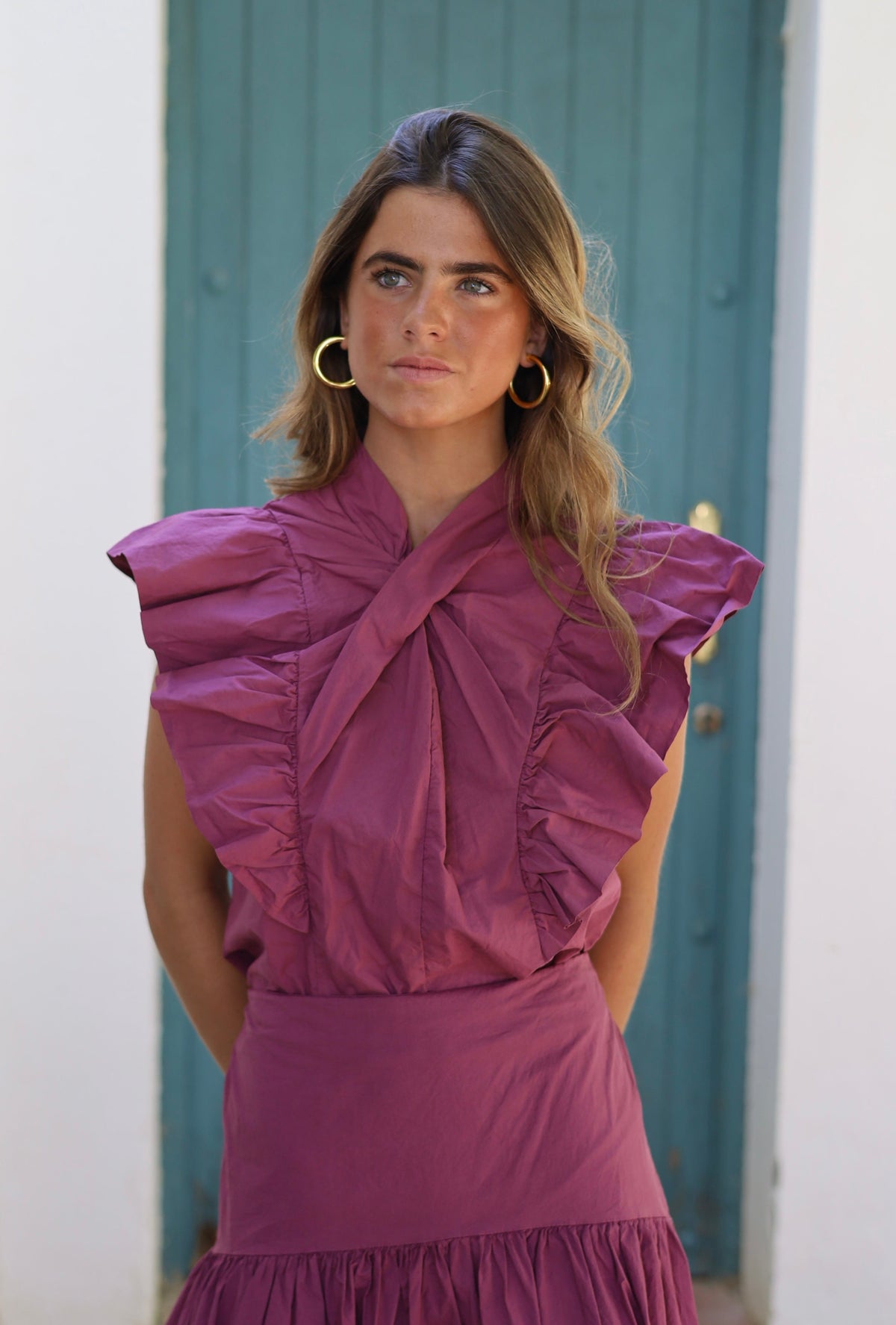 BLUSA CARMEN VOLANTES FRESA