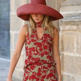 TOP HALTER GASA FLORES TEJA