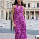 VESTIDO HALTER FLORES MORADO