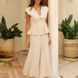 BLUSA LINO TABLAS BEIGE