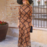 VESTIDO TUL CUADROS MARRON