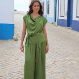 PANTALON CINTURON SATINADO VERDE