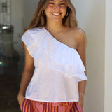 TOP ASIMETRICO VOLANTES BLANCO