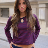 CAMISETA RAYAS CUELLO CÍRCULO AZUL